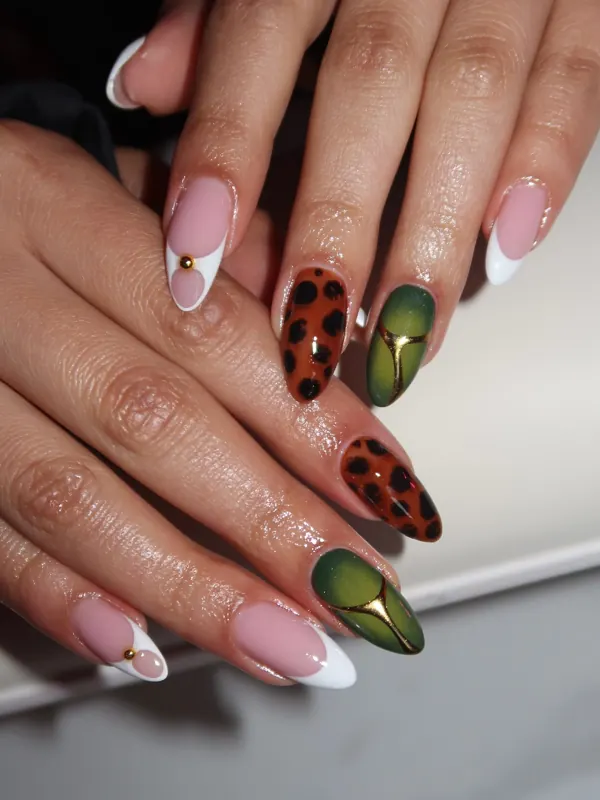 Leopard and olive set, second angle, by Nailed By Yvonne