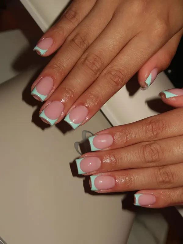 Short mint French structured gel by Nailed By Yvonne