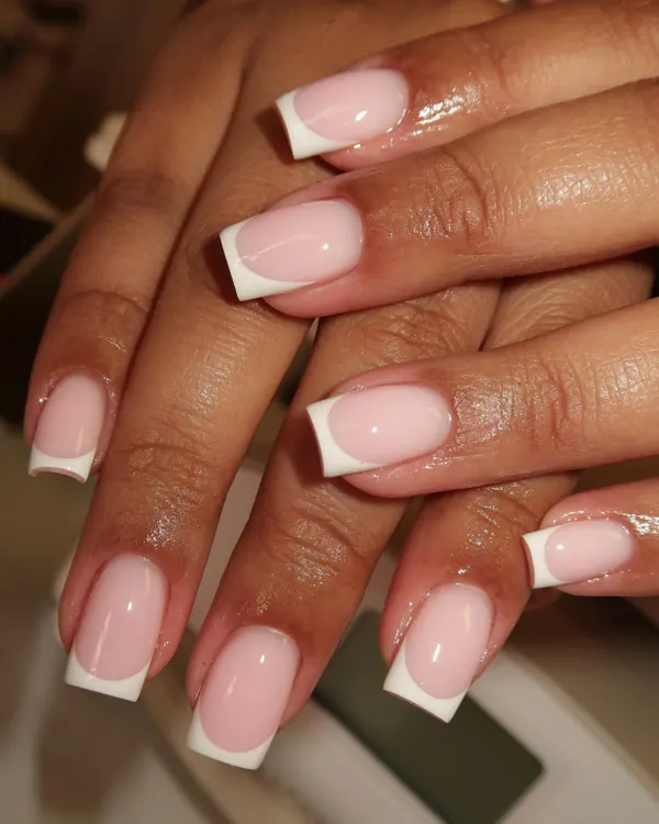 Classic white French structured gel manicure by Nailed By Yvonne